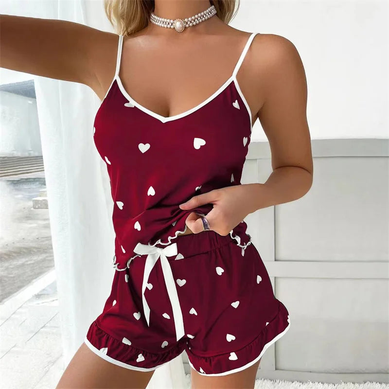 Summer Pajama Set 2026 Large Size Vest Shorts Women's Suspenders Soft Casual Cute Printed Women pajamas set MultiShop24
