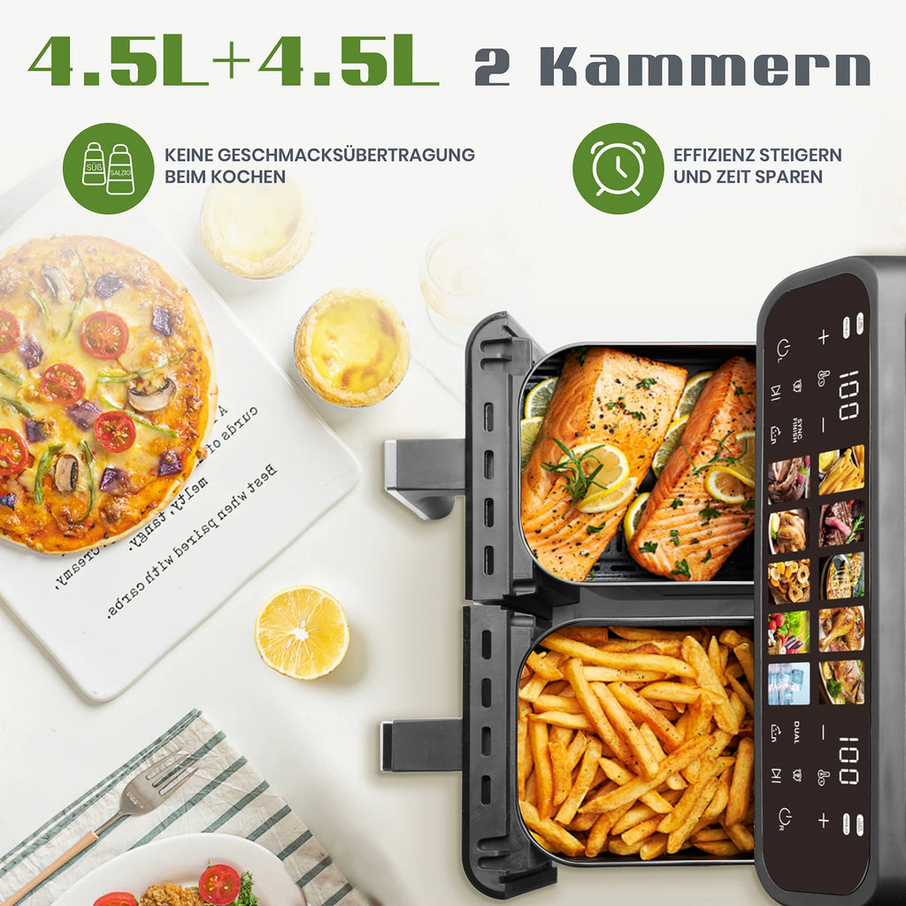 Hot Air Fryers 9L Dual Basket Oven Oilless Cooker with LED Touch Control - Multi Shop24