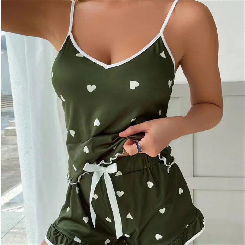 Summer Pajama Set 2026 Large Size Vest Shorts Women's Suspenders Soft Casual Cute Printed Women pajamas set MultiShop24