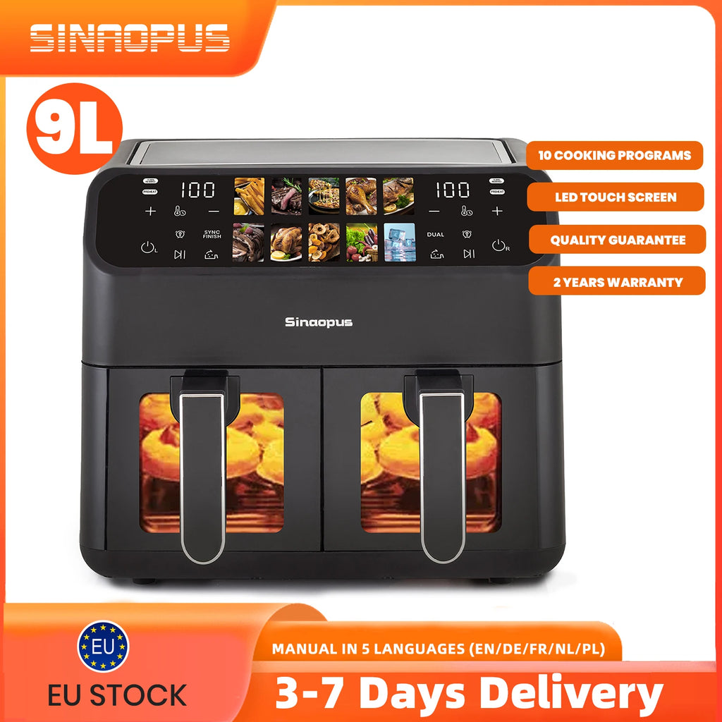 Hot Air Fryers 9L Dual Basket Oven Oilless Cooker with LED Touch Control - Multi Shop24
