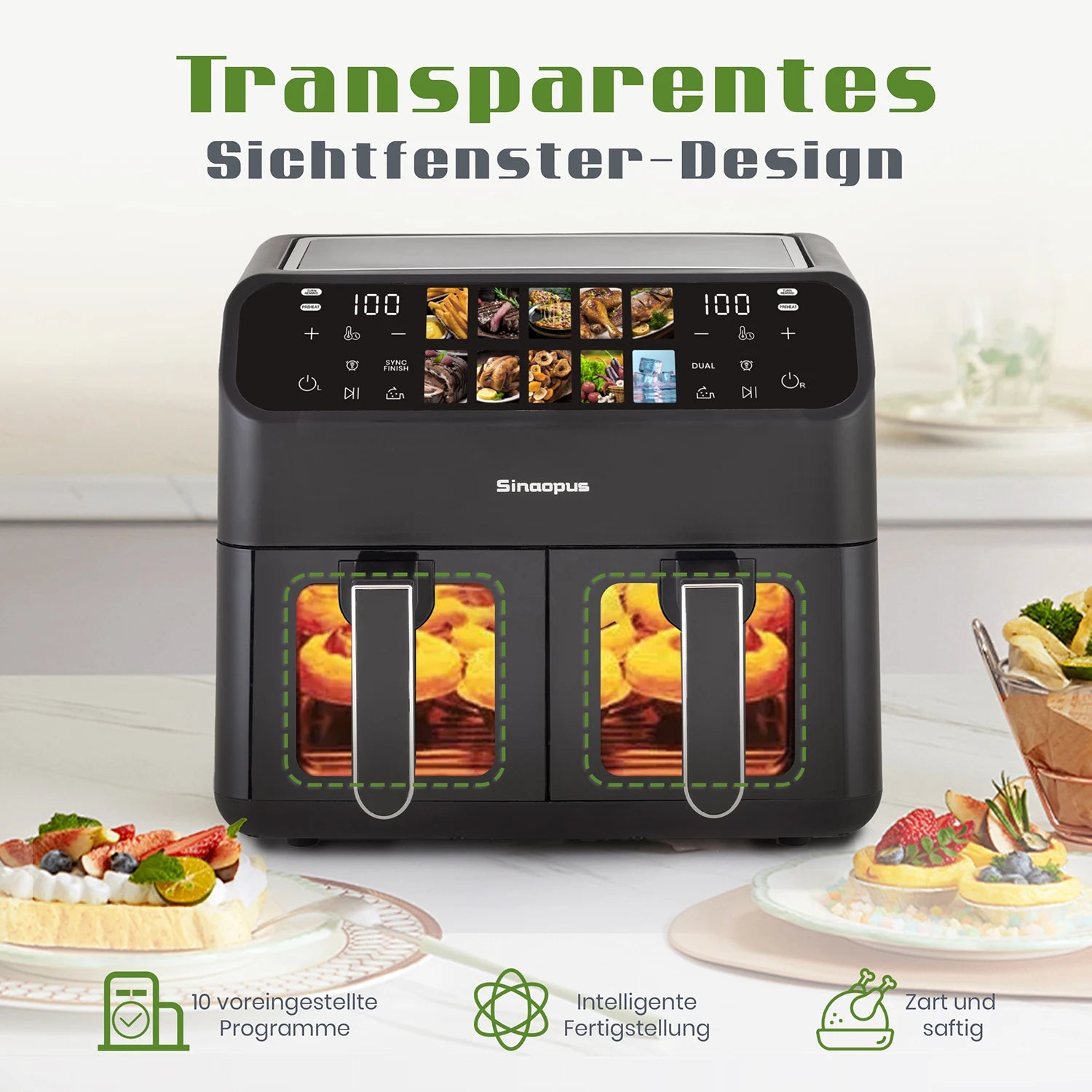 Hot Air Fryers 9L Dual Basket Oven Oilless Cooker with LED Touch Control - Multi Shop24