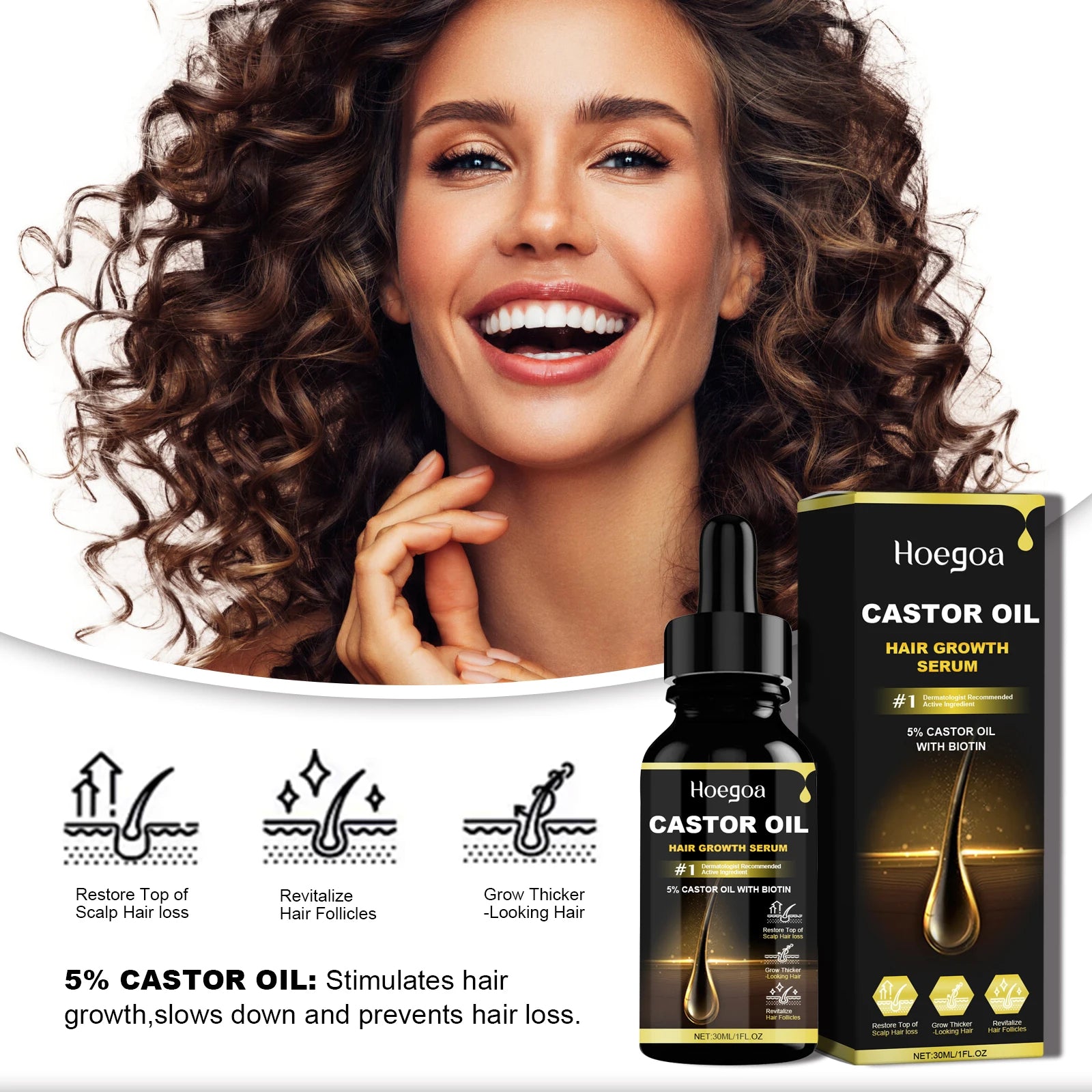 Hoegoa 30ml Castor Oil Hair Thickening Essential Oil Nourish