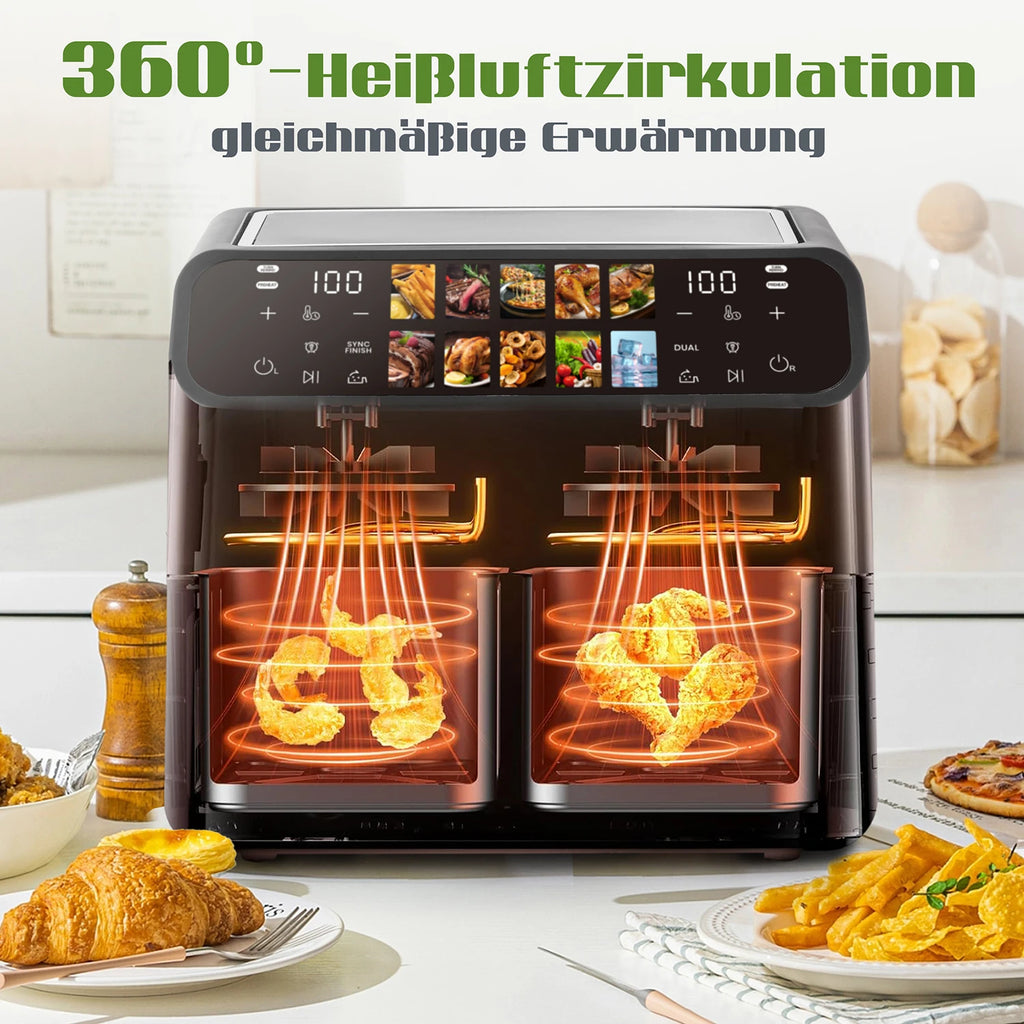 Hot Air Fryers 9L Dual Basket Oven Oilless Cooker with LED Touch Control - Multi Shop24
