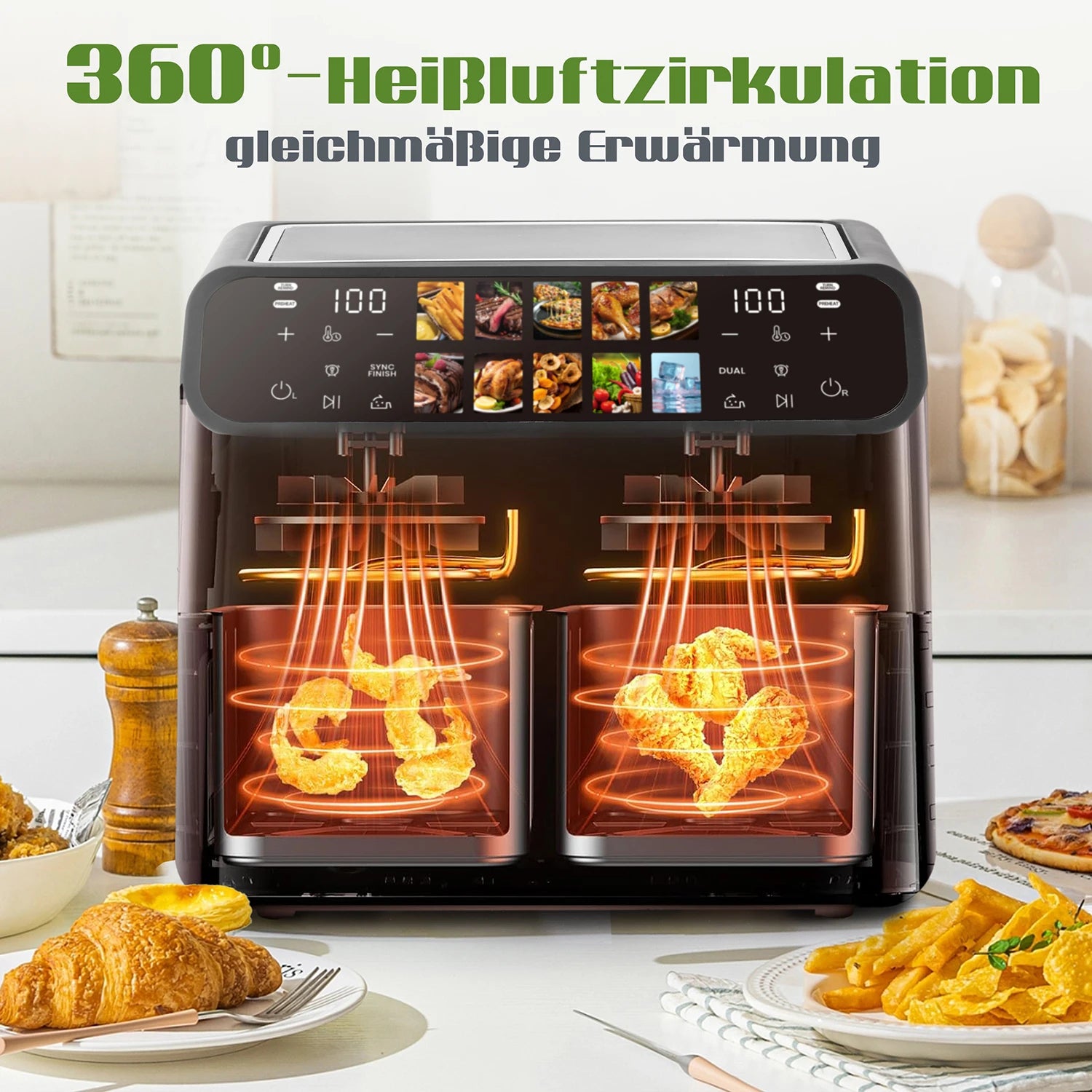 Hot Air Fryers 9L Dual Basket Oven Oilless Cooker with LED Touch Control - Multi Shop24
