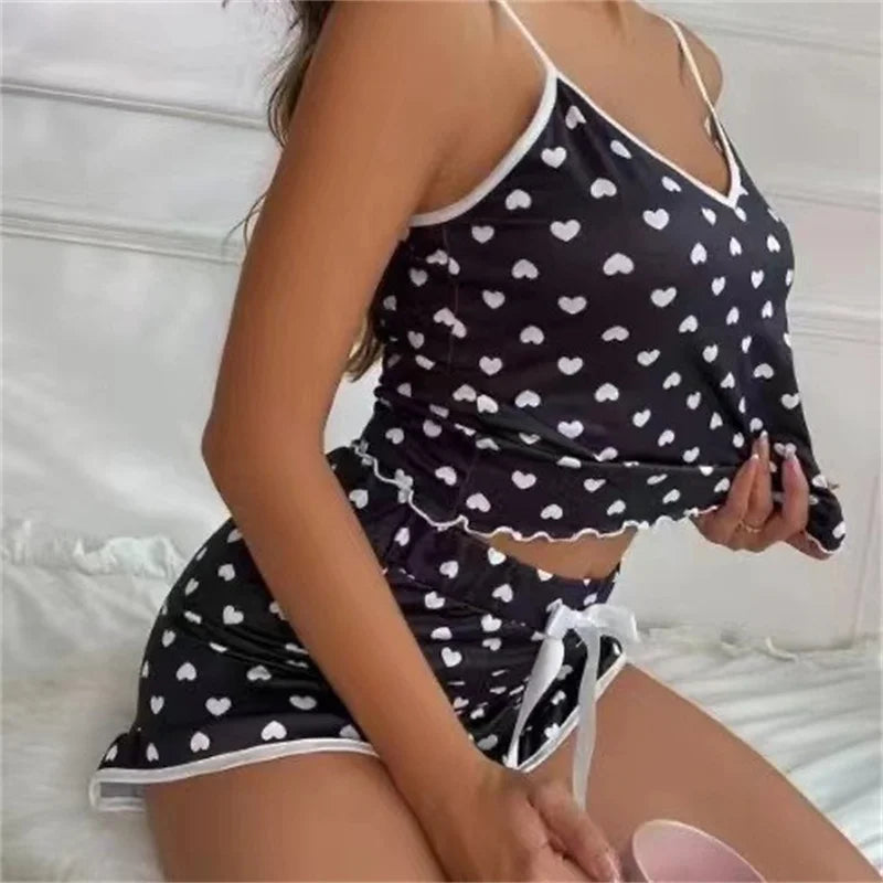 Summer Pajama Set 2026 Large Size Vest Shorts Women's Suspenders Soft Casual Cute Printed Women pajamas set MultiShop24