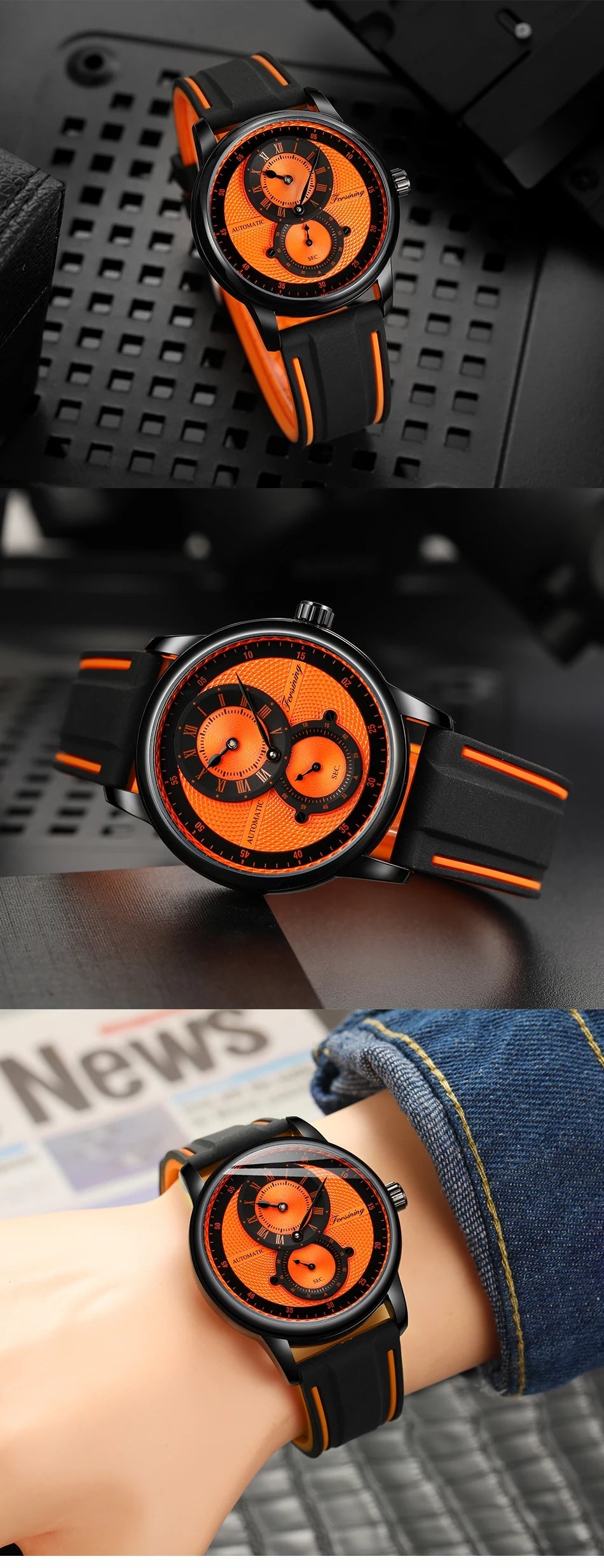 Wristwatch Blue White Dial Automatic Transparent Mechanical Watch Multi Shop24