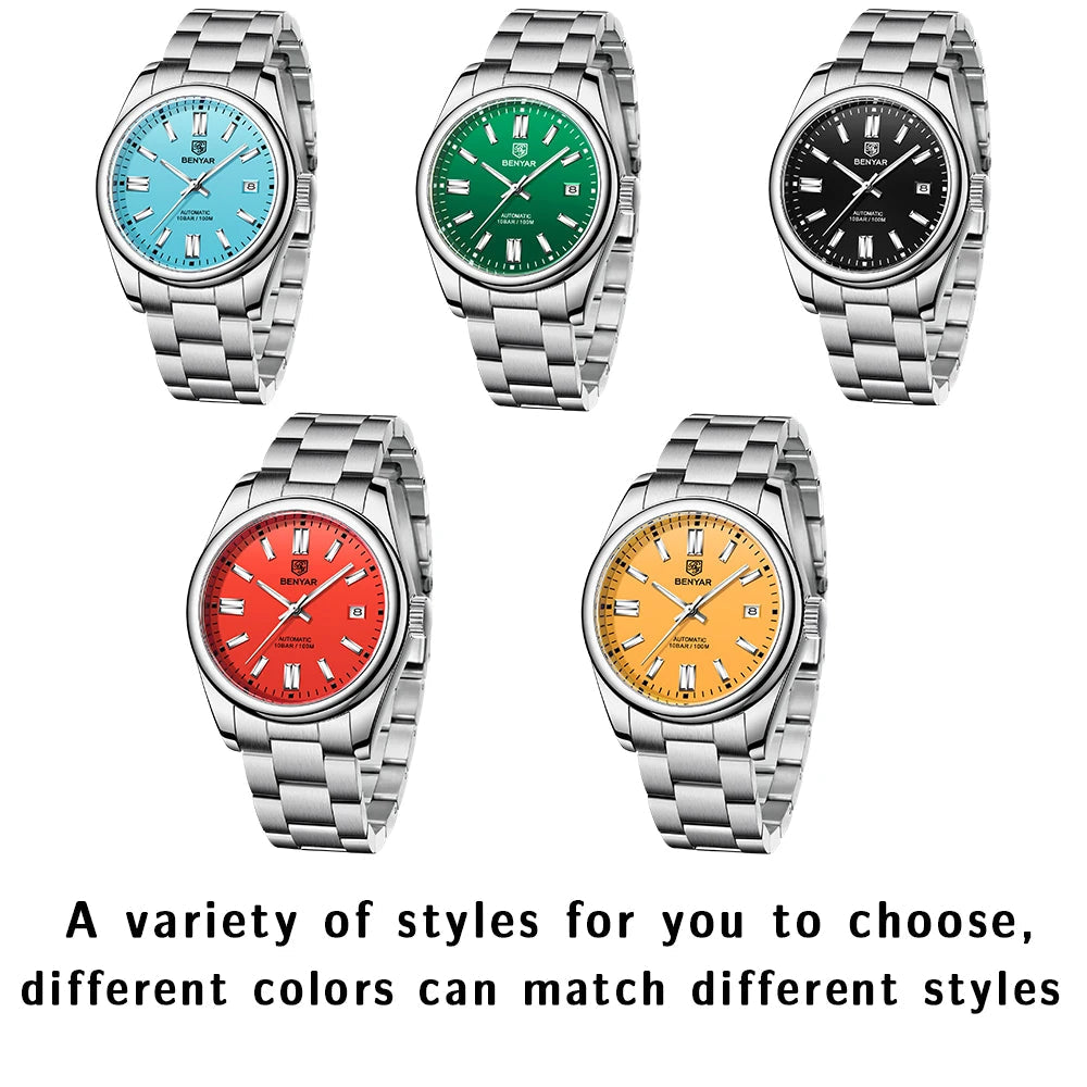 BENYAR New Luxury Automatic Watch 10Bar Waterproof Stainless Steel Men Multi Shop24