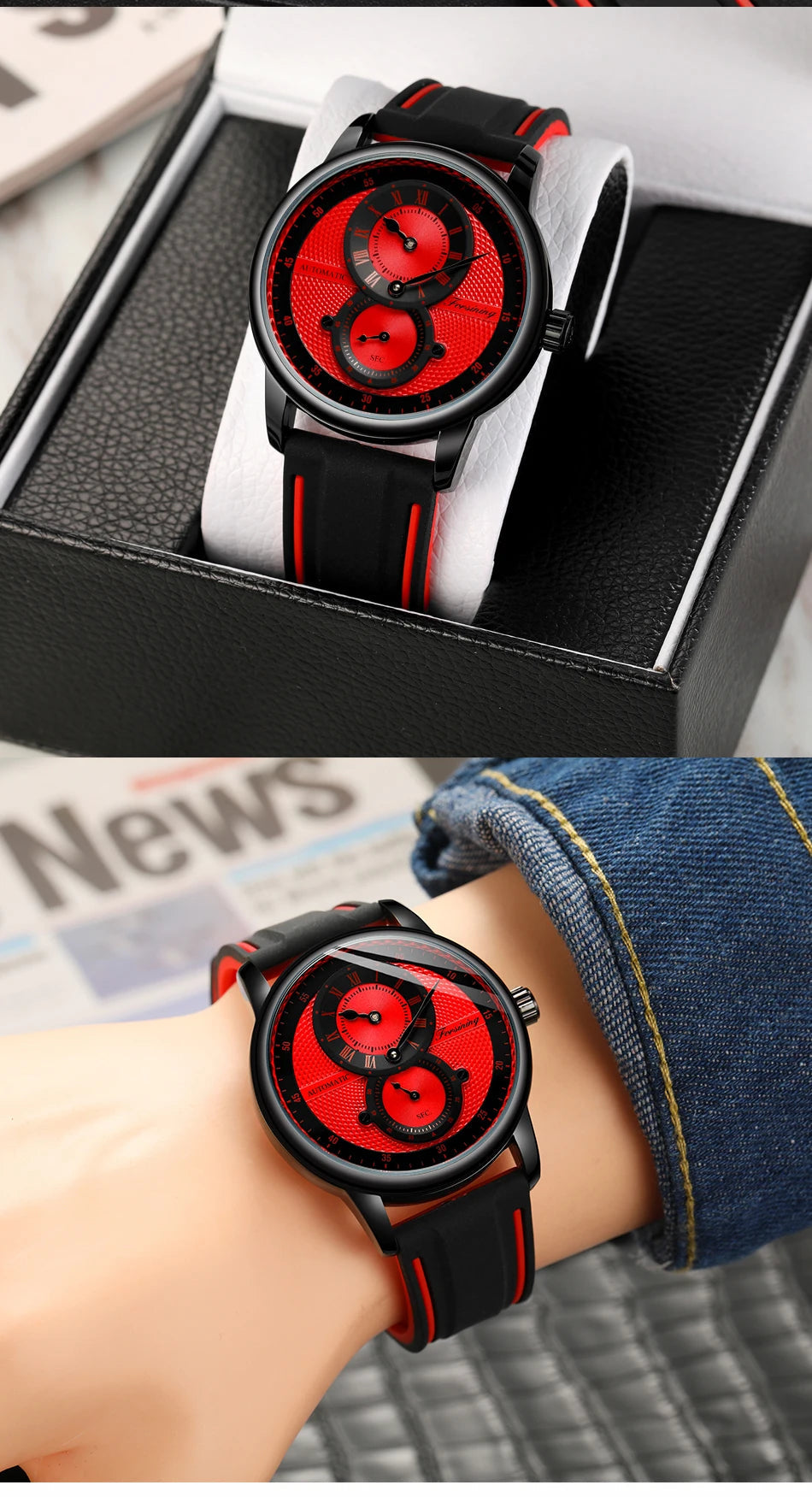 Wristwatch Blue White Dial Automatic Transparent Mechanical Watch Multi Shop24