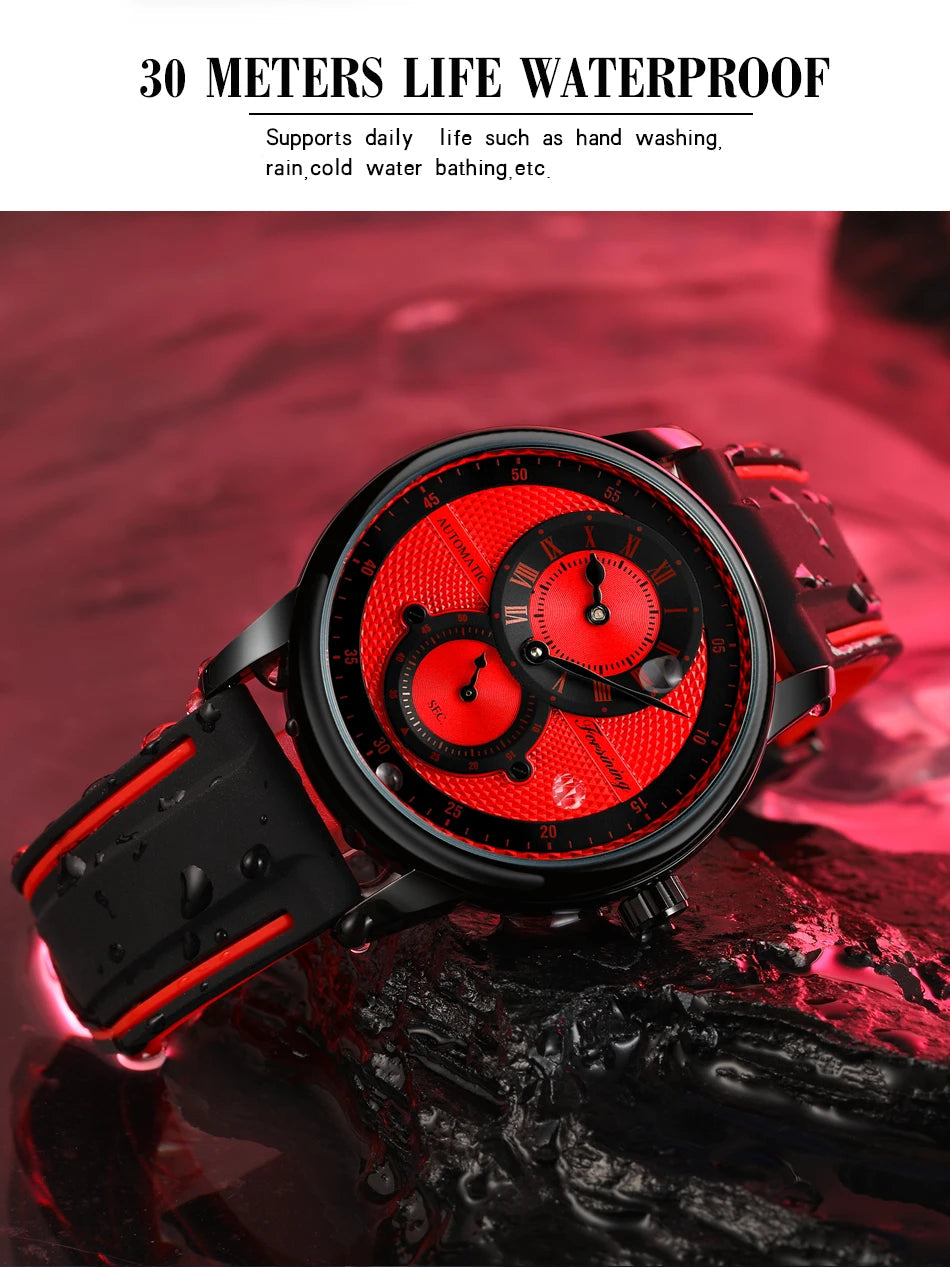 Wristwatch Blue White Dial Automatic Transparent Mechanical Watch Multi Shop24