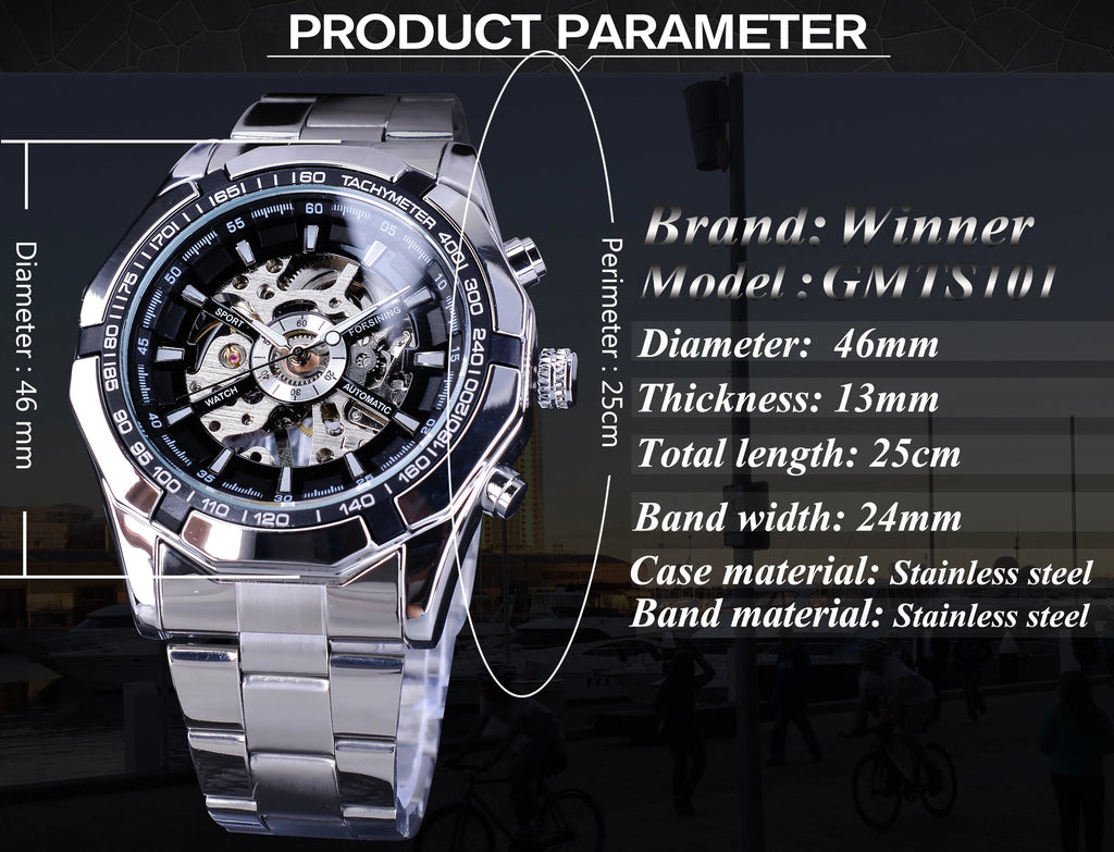 Forsining 2021 Stainless Steel Waterproof Mens Skeleton Watches Top Brand Multi Shop24