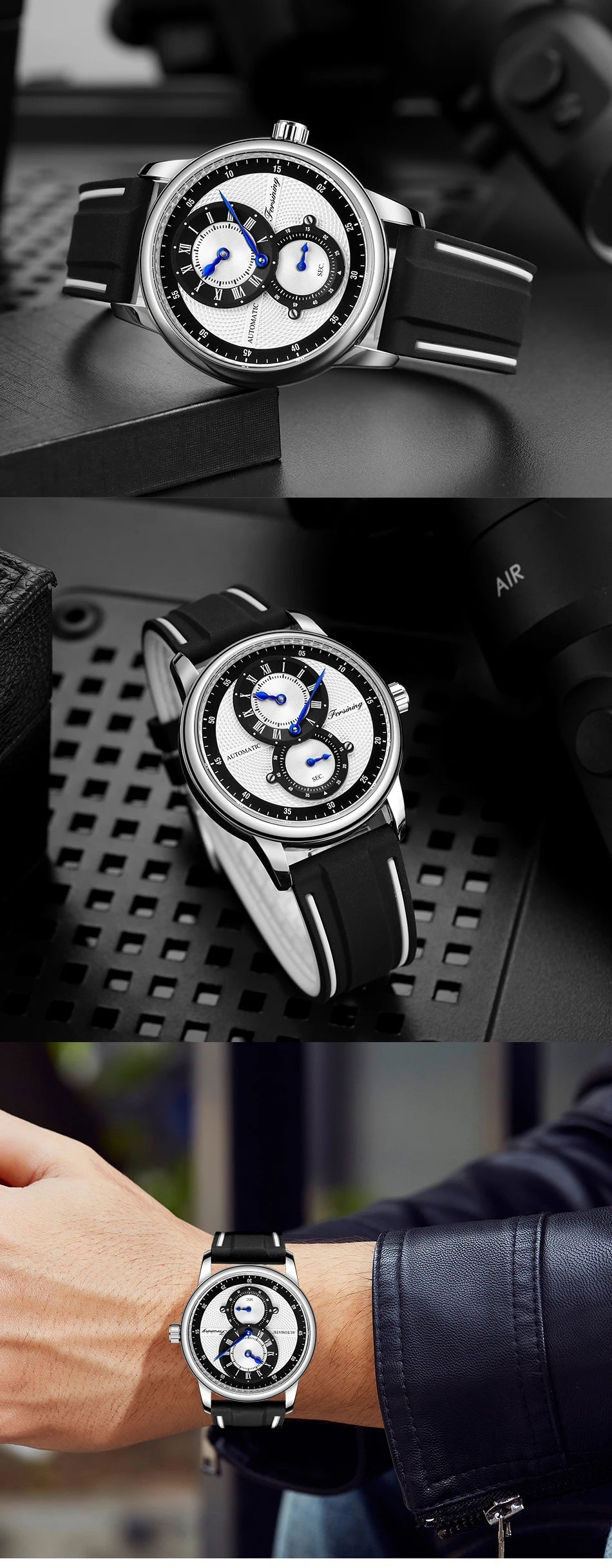 Wristwatch Blue White Dial Automatic Transparent Mechanical Watch Multi Shop24