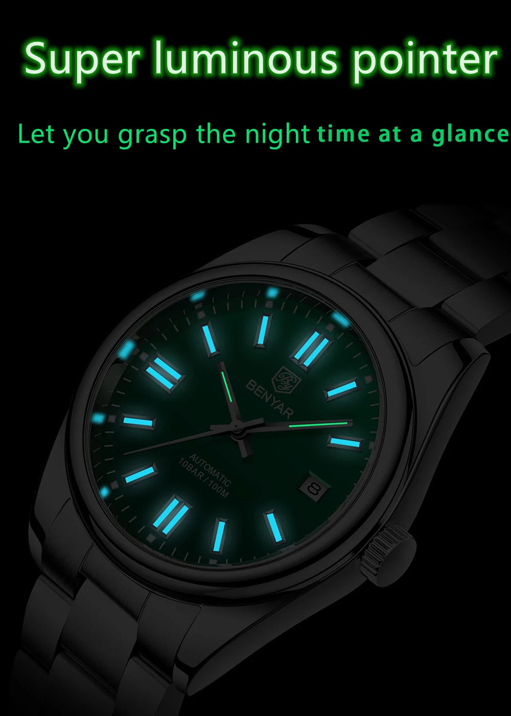 BENYAR New Luxury Automatic Watch 10Bar Waterproof Stainless Steel Men Multi Shop24