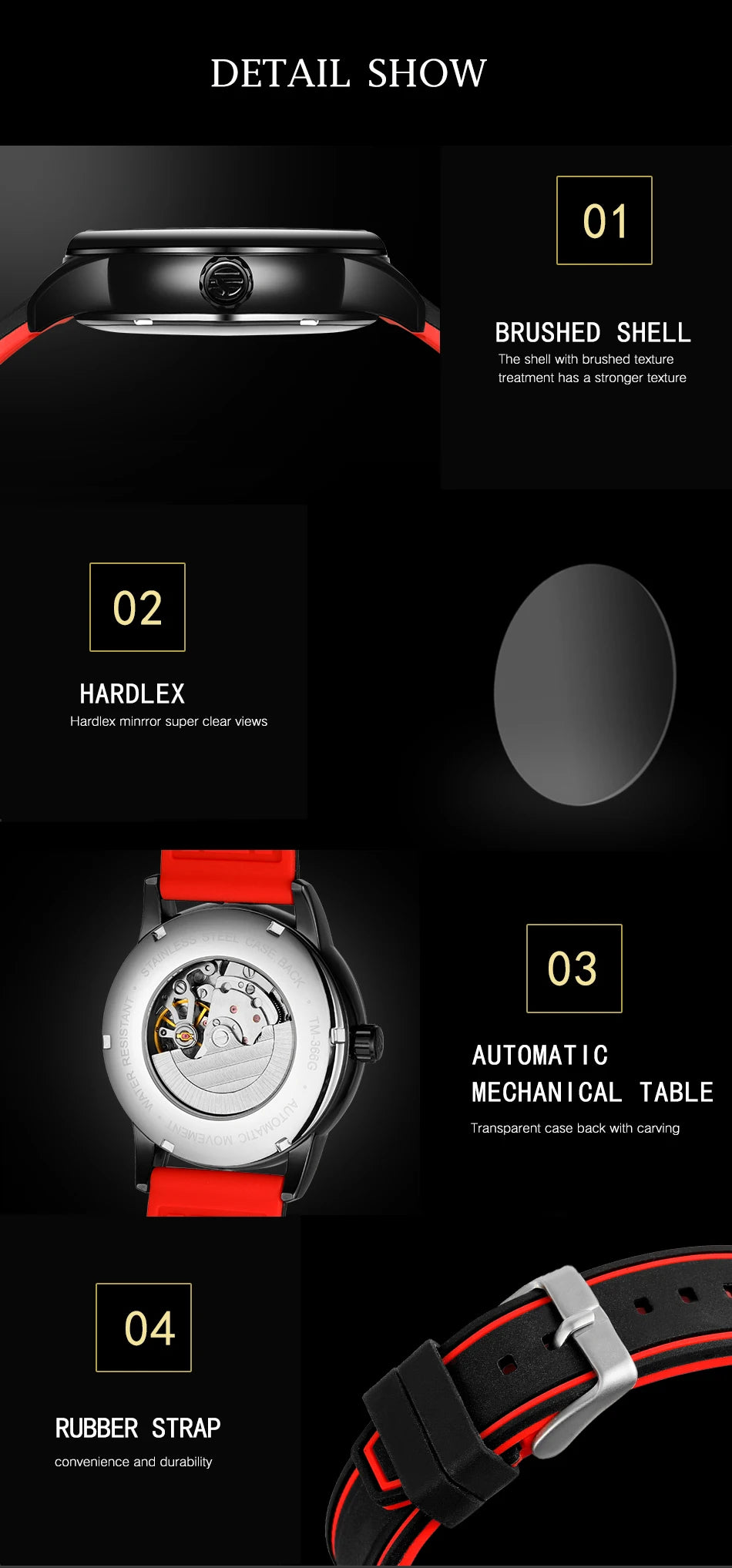 Wristwatch Blue White Dial Automatic Transparent Mechanical Watch Multi Shop24