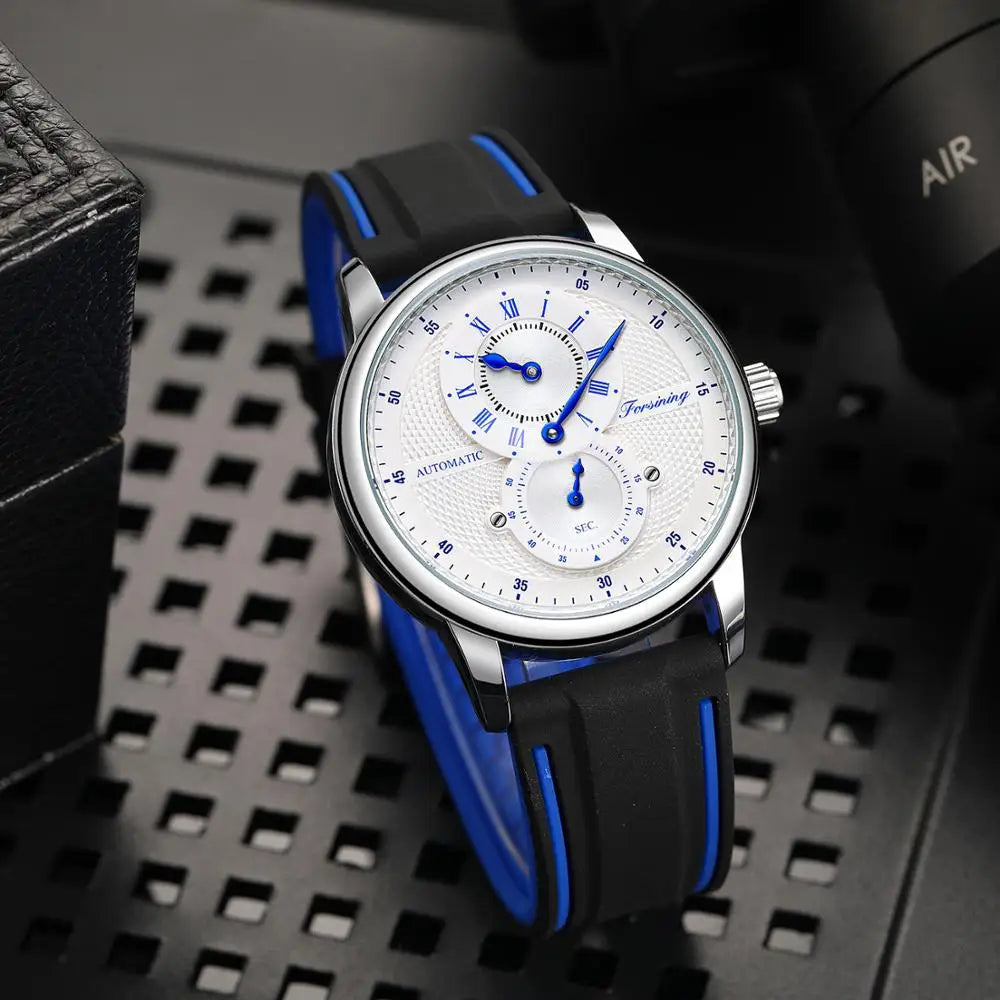 Wristwatch Blue White Dial Automatic Transparent Mechanical Watch Multi Shop24