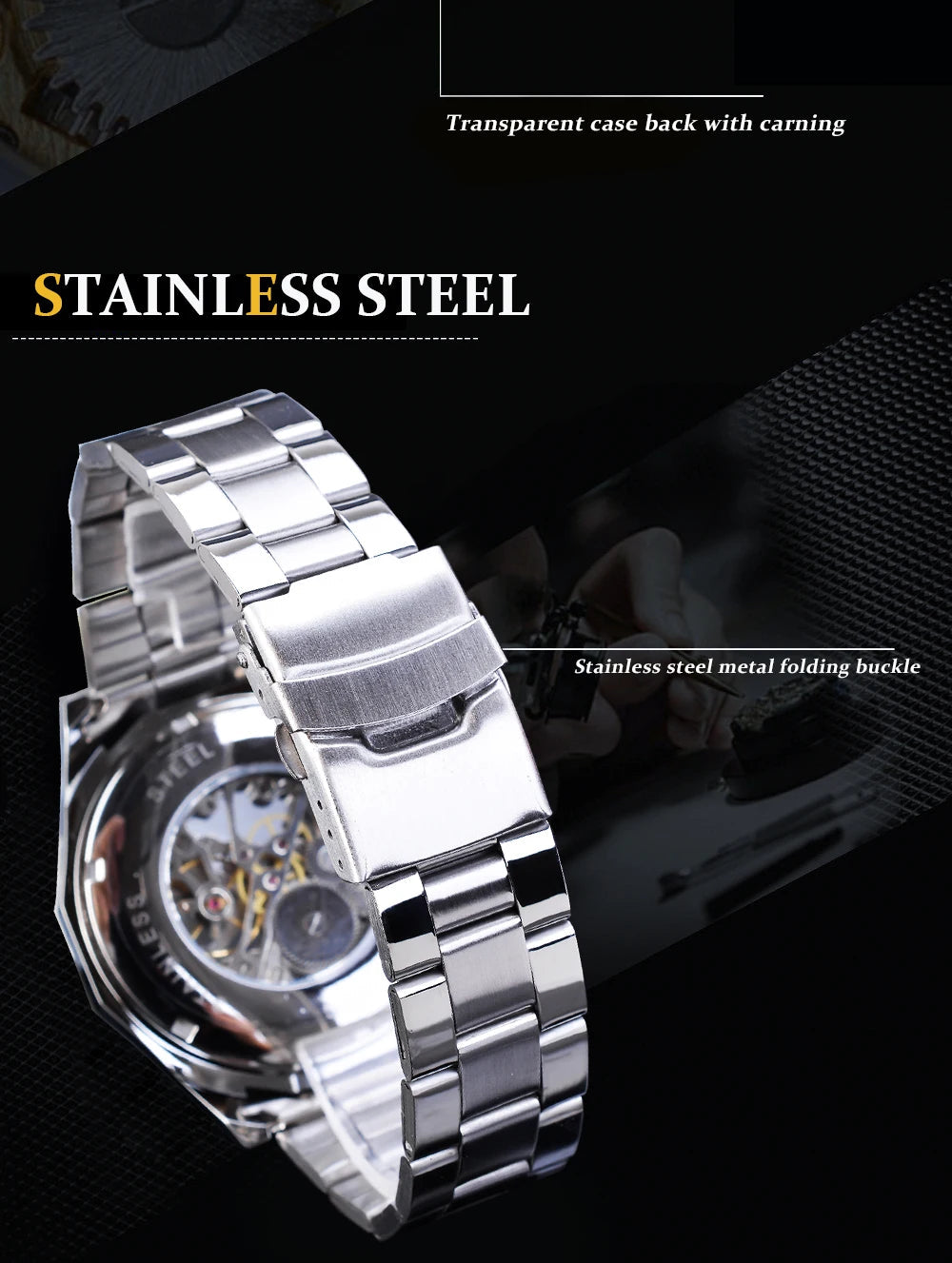Forsining 2021 Stainless Steel Waterproof Mens Skeleton Watches Top Brand Multi Shop24