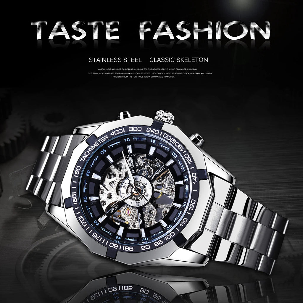 Forsining 2021 Stainless Steel Waterproof Mens Skeleton Watches Top Brand Multi Shop24
