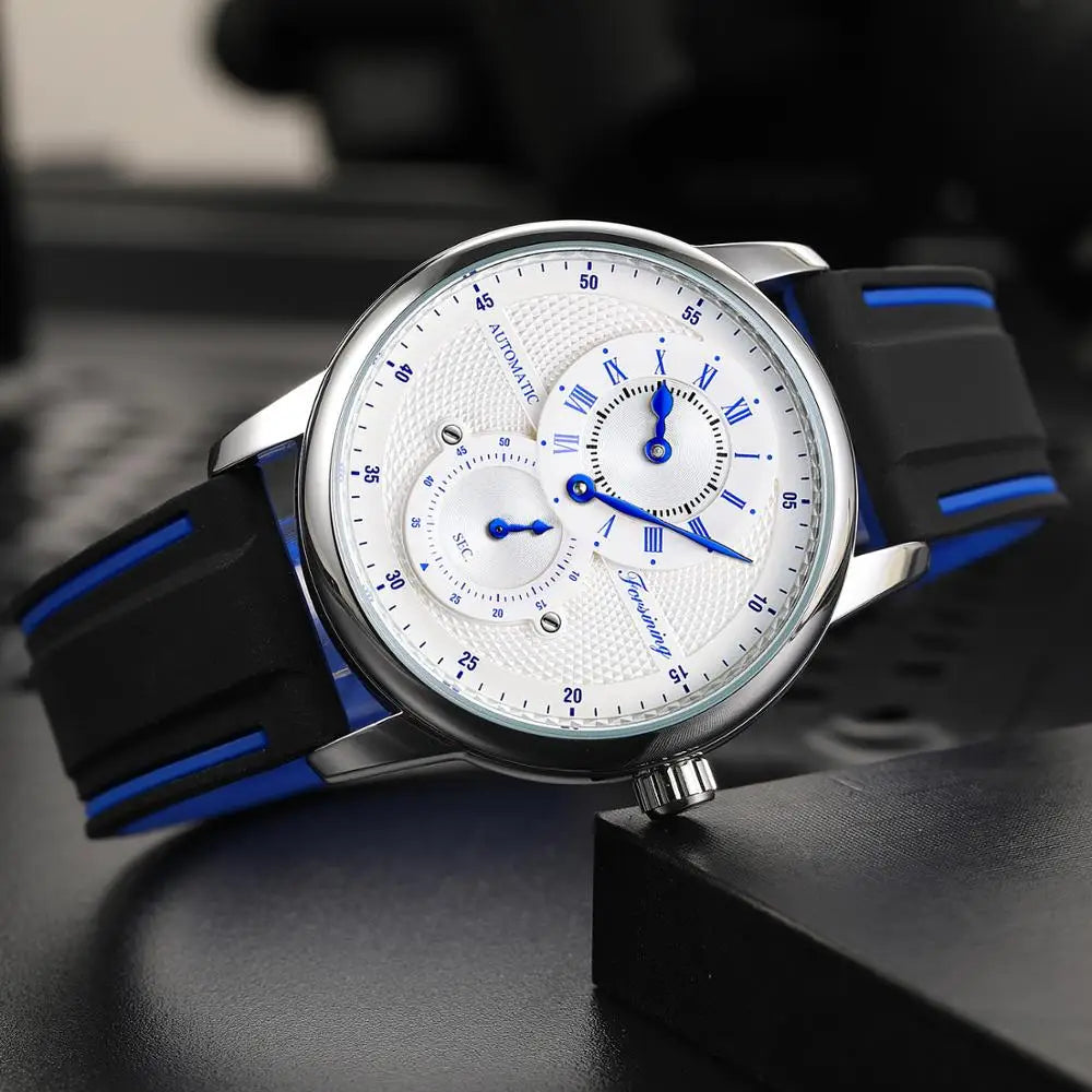 Wristwatch Blue White Dial Automatic Transparent Mechanical Watch Multi Shop24