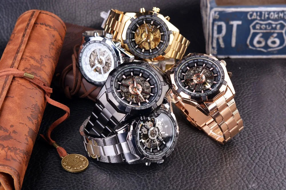 Forsining 2021 Stainless Steel Waterproof Mens Skeleton Watches Top Brand Multi Shop24