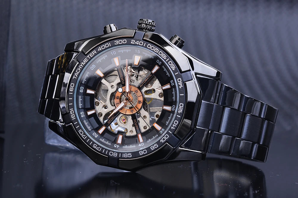 Forsining 2021 Stainless Steel Waterproof Mens Skeleton Watches Top Brand Multi Shop24