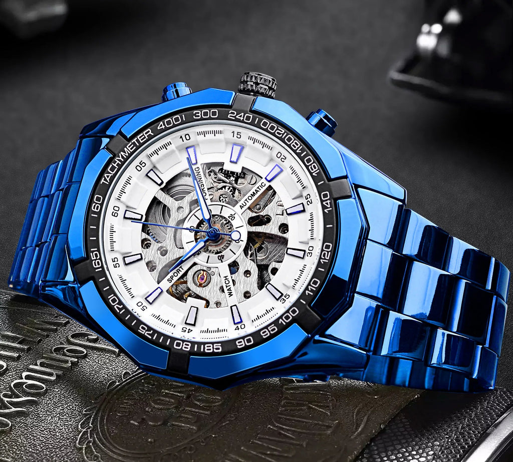 Forsining 2021 Stainless Steel Waterproof Mens Skeleton Watches Top Brand Multi Shop24