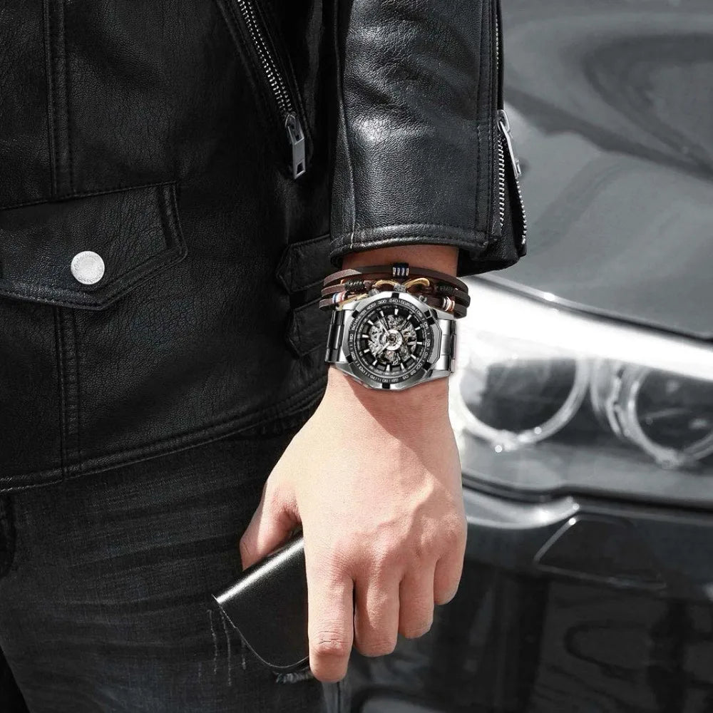 Forsining 2021 Stainless Steel Waterproof Mens Skeleton Watches Top Brand Multi Shop24