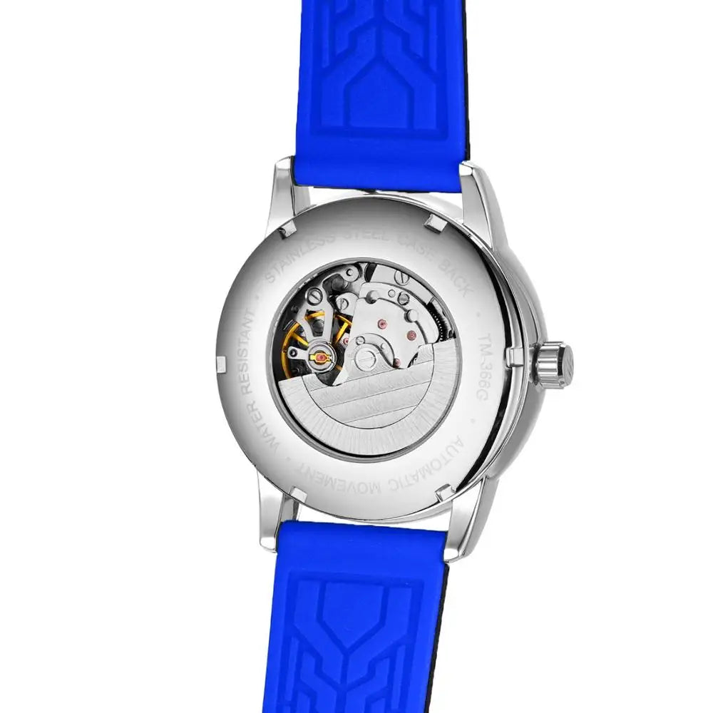 Wristwatch Blue White Dial Automatic Transparent Mechanical Watch Multi Shop24