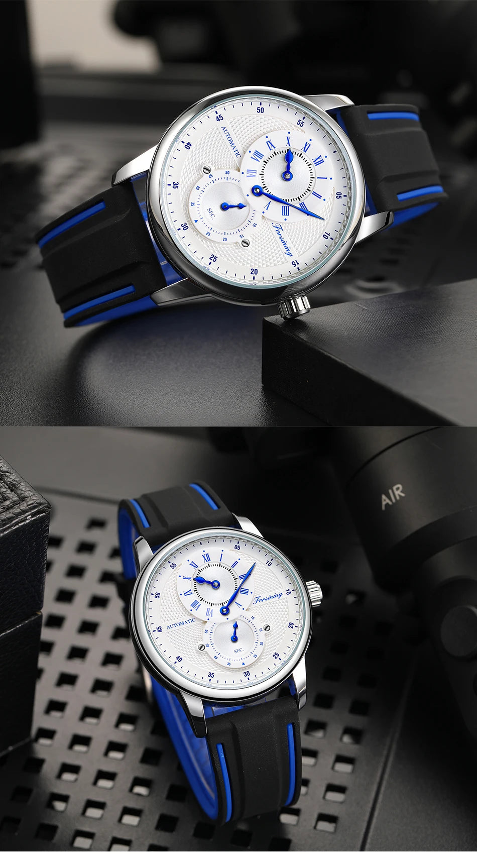 Wristwatch Blue White Dial Automatic Transparent Mechanical Watch Multi Shop24