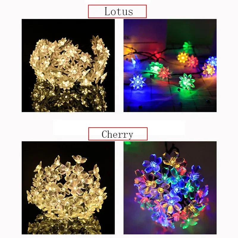 7 Colors Solar String Lights Outdoor  Lotus Flower Lamp 100/50/20LED String - Multi Shop24
