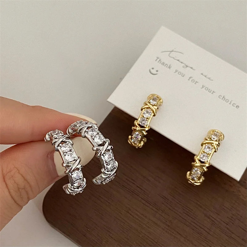 Vintage CC Design Stud Earrings for Women Korean Fashion X Cross Zircon Earring Engagement Jewelry Gifts Wholesale - Multi Shop24