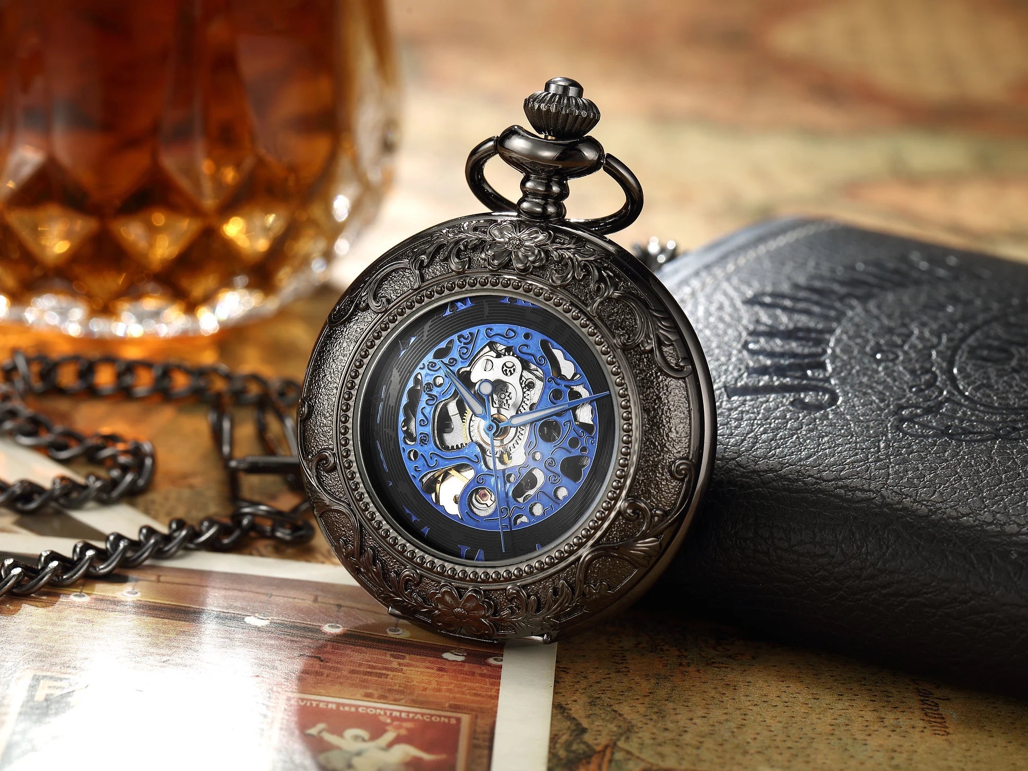 Luxury Retro Golden Hollow Skeleton Mechanical Pocket Watch Mens Multi Shop24