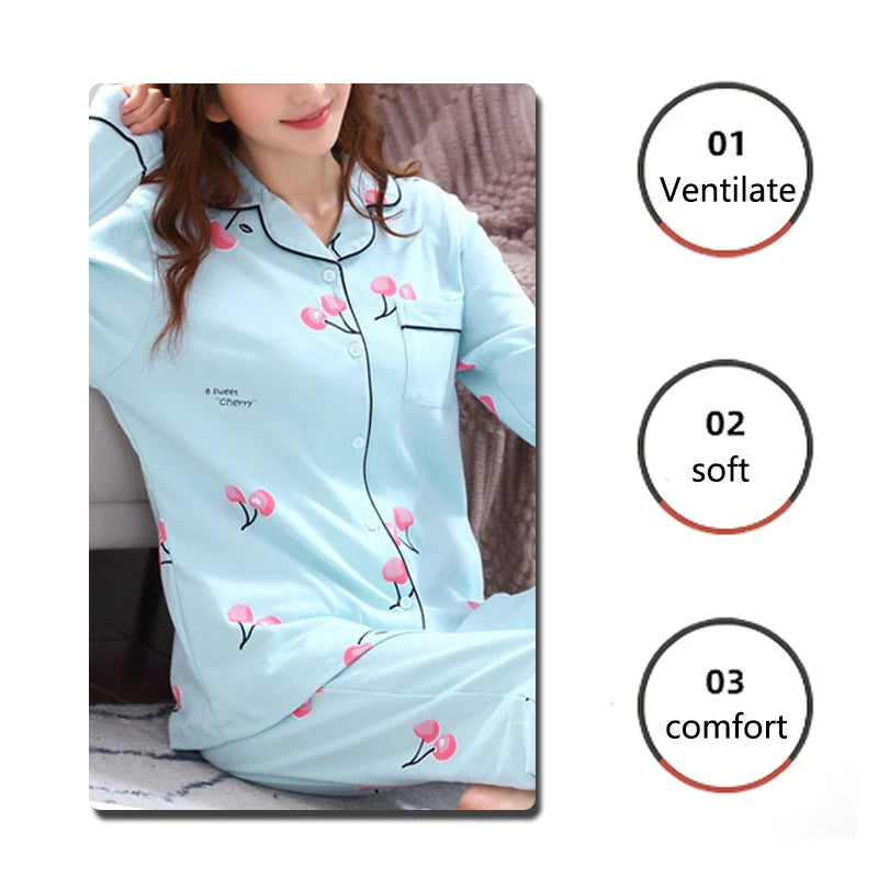 Pajamas Set V-Neck Button down Top and Trousers Sleepwear - Multi Shop24