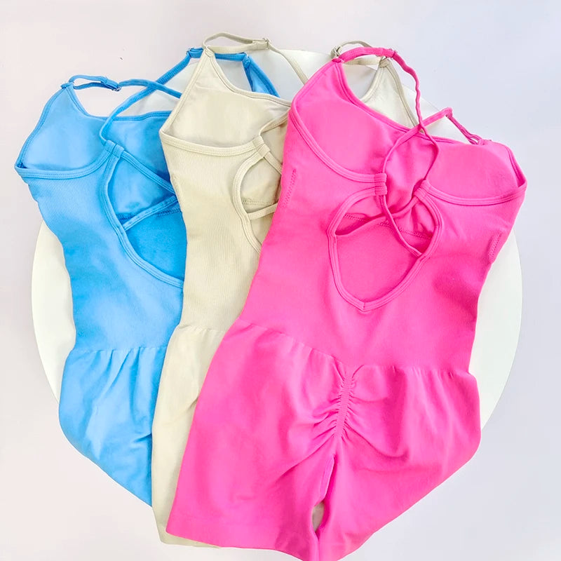 Yoga Jumpsuit - Quick-Dry, Stretchy Knit Fabric, Removable Pads - Multi Shop24