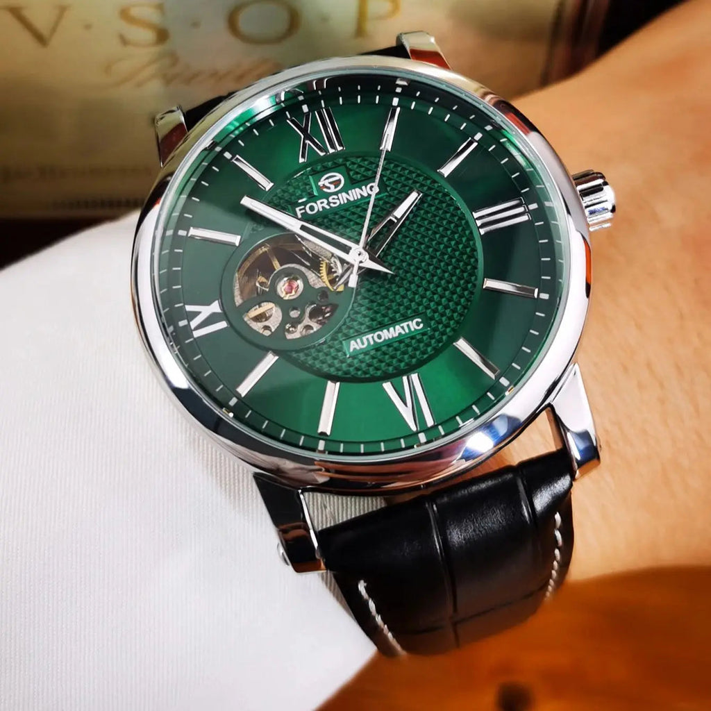 Forsining Fashion Skeleton Mechanical Watch for Men Green Multi Shop24