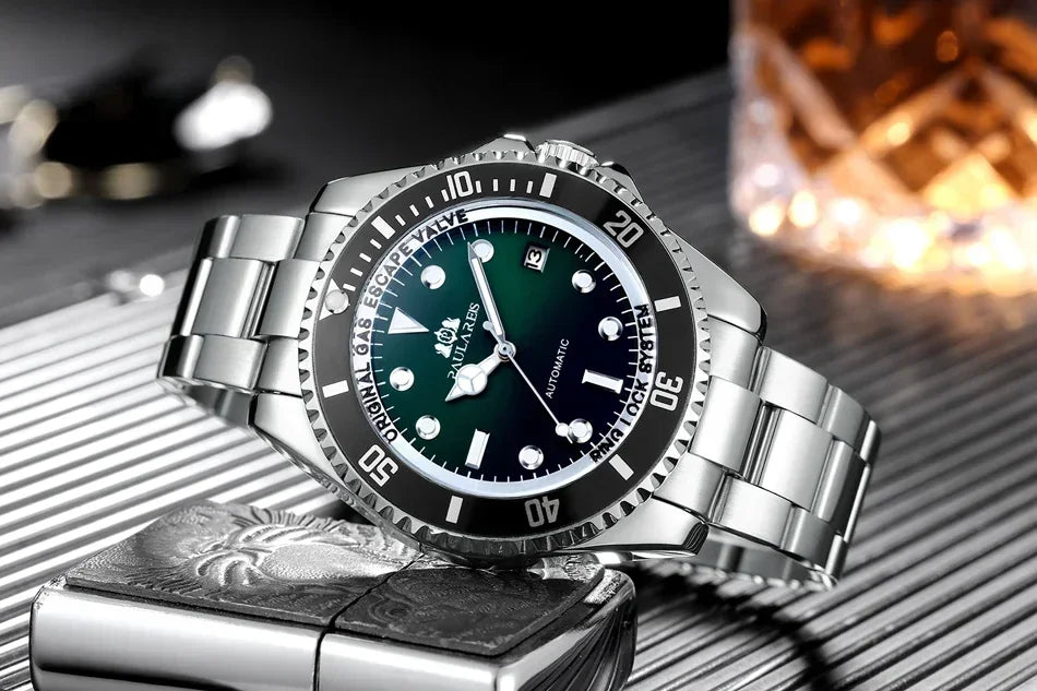 Automatic Men Watch Mechanical Self Wind Movement Stainless Steel Gold Multi Shop24