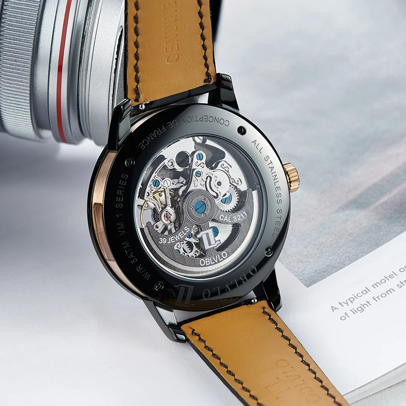 OBLVLO Luxury Retro 45mm Dial Skeleton Automatic Watches For Men Multi Shop24