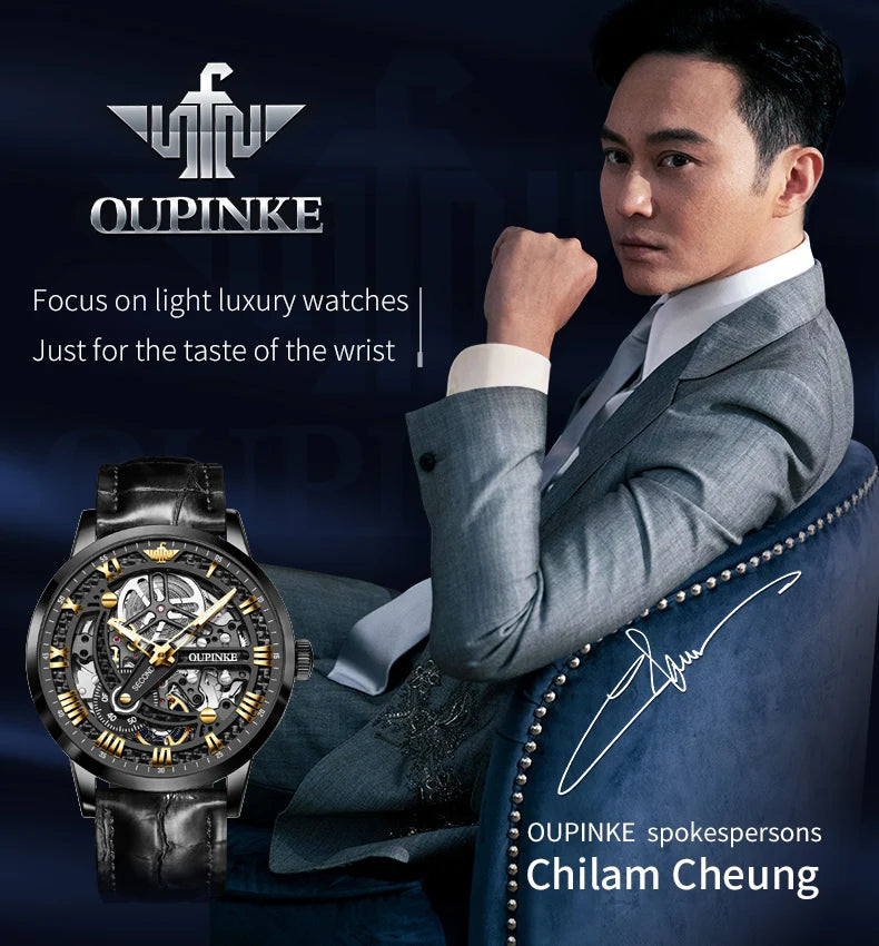 OUPINKE 3173 Original Leather Strap Automatic Hollow Mechanical Wristwatch for Men Multi Shop24