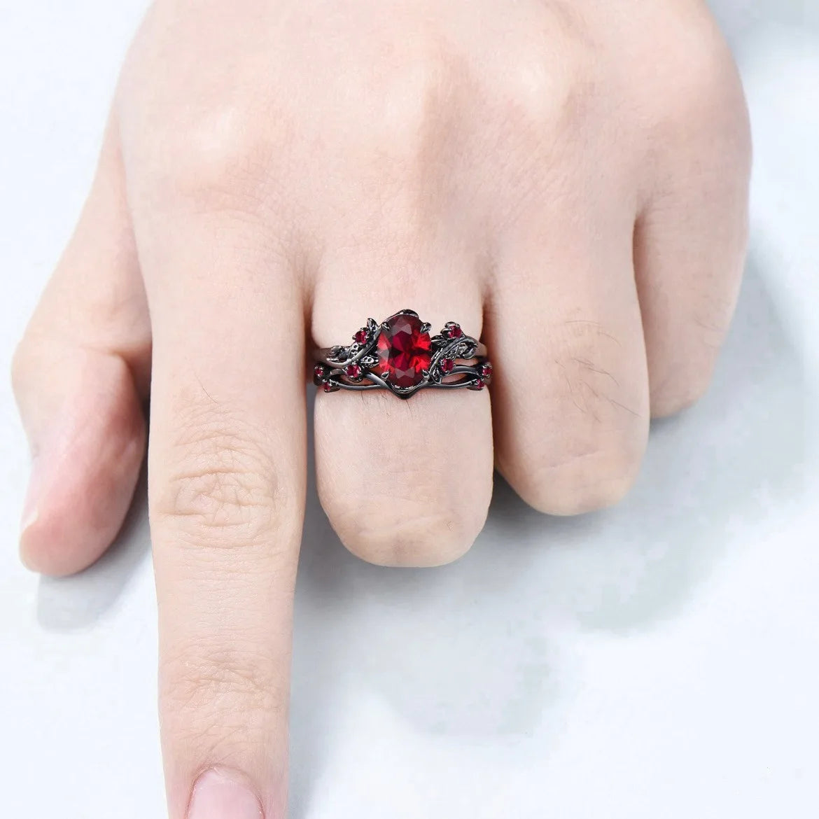Charm Couple Rings Romantic Women Red Rhinestones Rings Set Trendy Men Stainless Steel Celtic Dragon Rings Wedding Band Jewelry - Multi Shop24