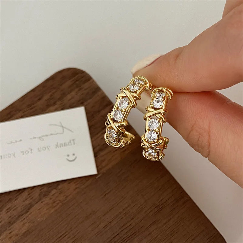Vintage CC Design Stud Earrings for Women Korean Fashion X Cross Zircon Earring Engagement Jewelry Gifts Wholesale - Multi Shop24