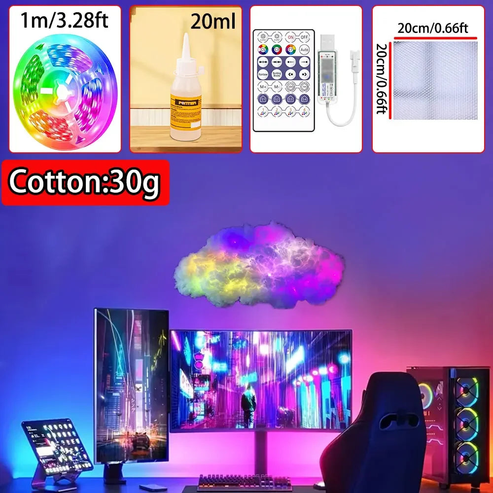3D Big Cloud Lightning Light 360 Degree Wireless Remote APP Music Sync Multicolor - Multi Shop24
