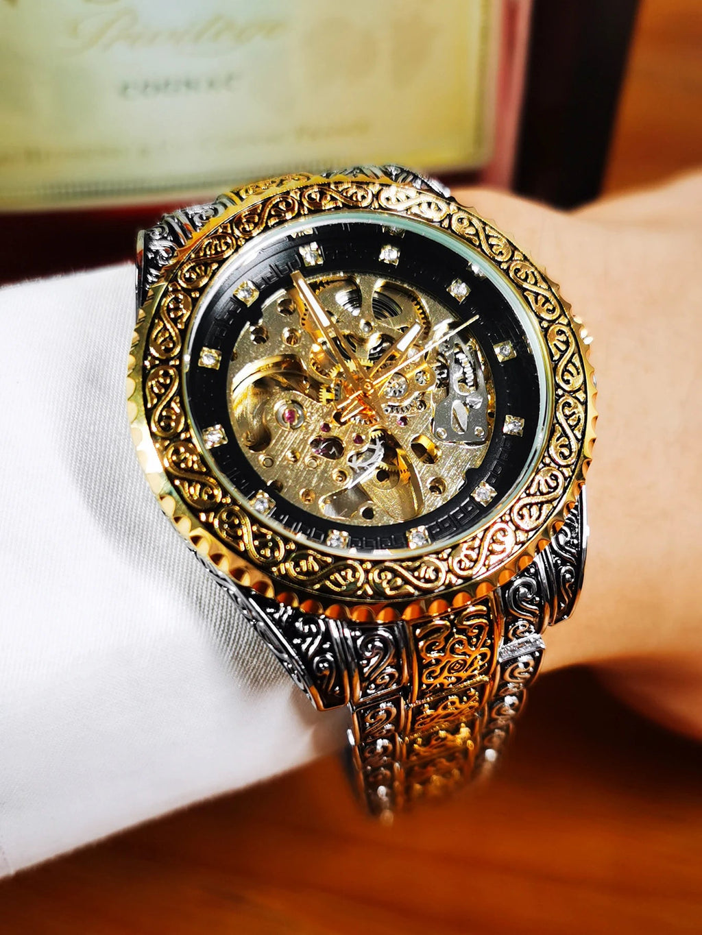 WINNER Vintage Engraved Skeleton Mechanical Watch for Men Multi Shop24