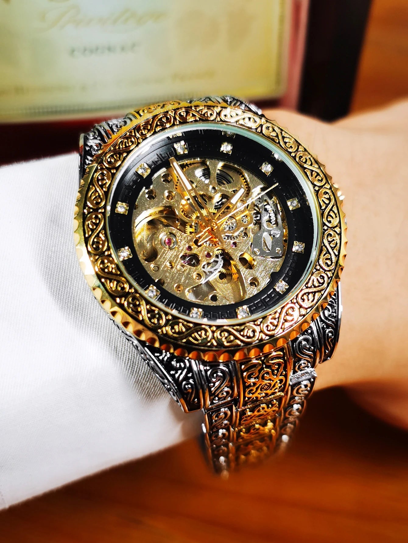 WINNER Vintage Engraved Skeleton Mechanical Watch for Men Multi Shop24