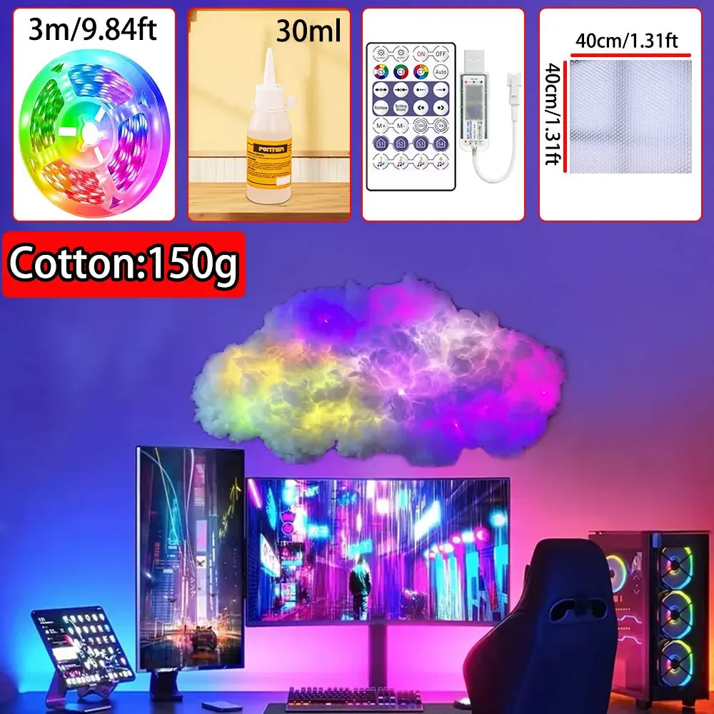 3D Big Cloud Lightning Light 360 Degree Wireless Remote APP Music Sync Multicolor - Multi Shop24