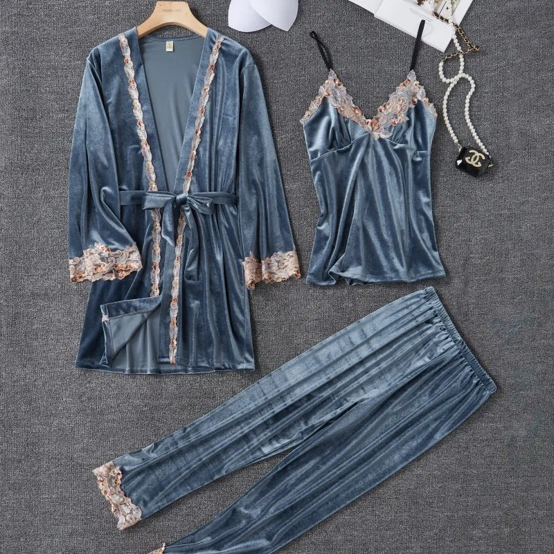 New Velour Pajama Suit Women 3PCS - Multi Shop24