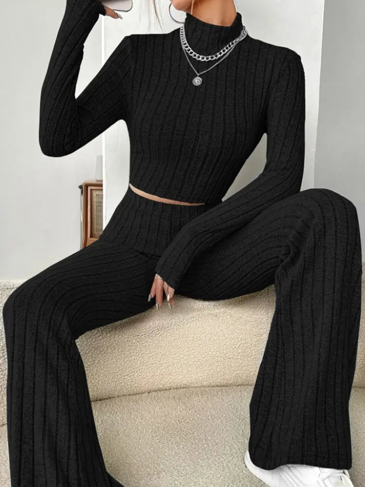 Women Fashion Solid Color Streetwear Autumn Winter Elegant Round Neck Tops Loose Pants Suit Casual Holiday Sport Two Piece Sets - Multi Shop24