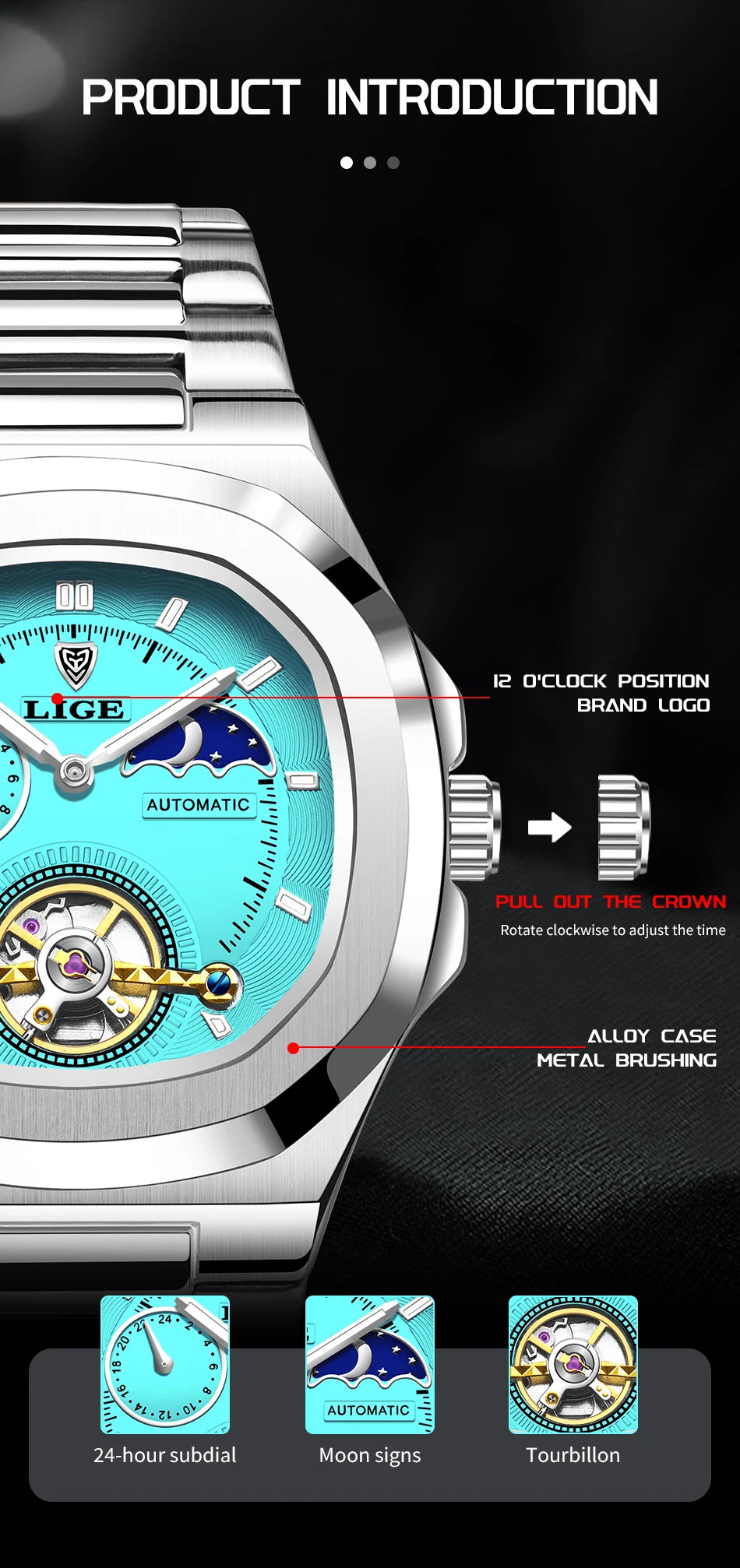 LIGE 2024 Automatic Mens Watch Fashion Stainless Steel Luxury Watches Men Multi Shop24