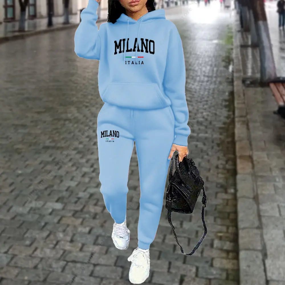 Autumn Winter Women's Sets 2pcs Hoodies Pants Suit Sports Outfits 2025 MILANO Letter Print Aesthetic Clothes Ladies Tracksuit MultiShop24