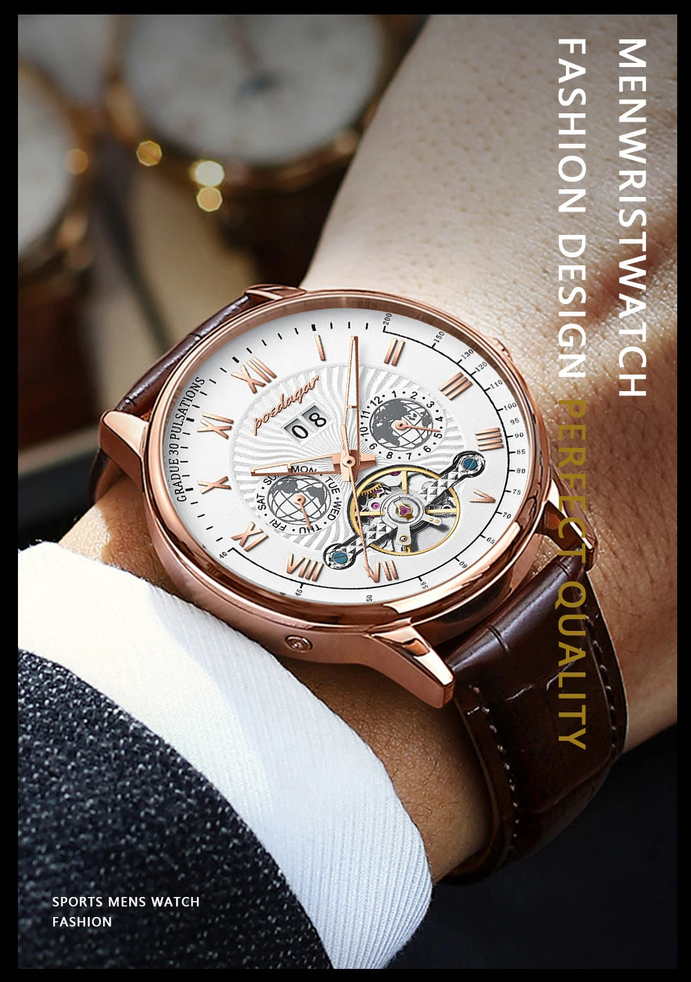 POEDAGAR Luxury Men Wristwatch Waterproof Date Week Automatic Multi Shop24