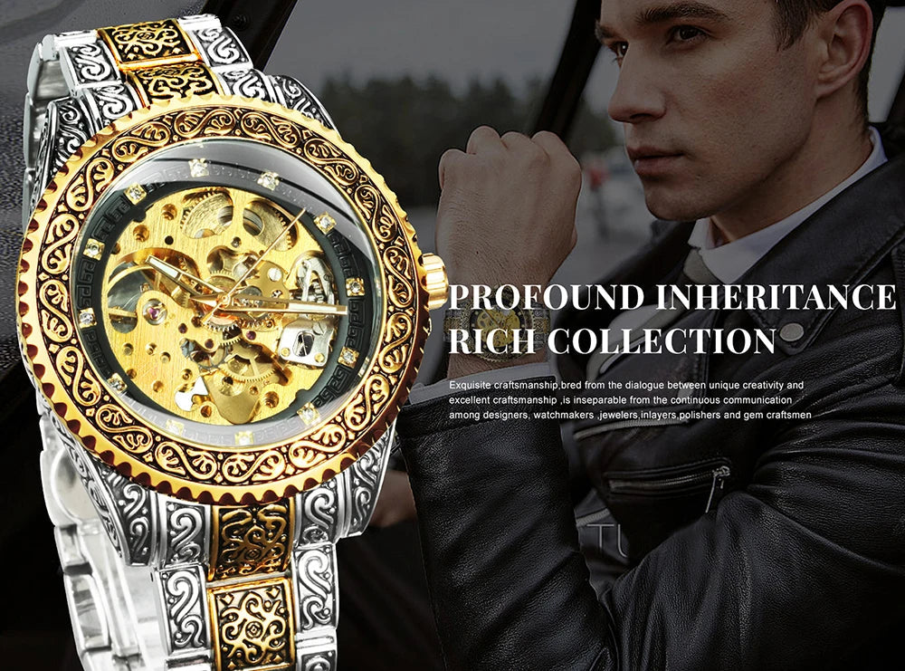WINNER Vintage Engraved Skeleton Mechanical Watch for Men Multi Shop24