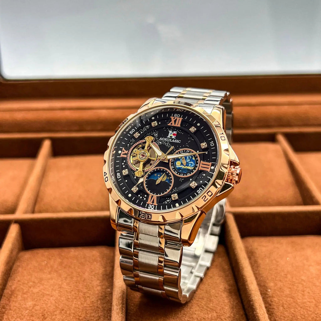 Tourbillon Skeleton Mechanical Watches Starry Sky Moon Phase Diamond Multi Shop24