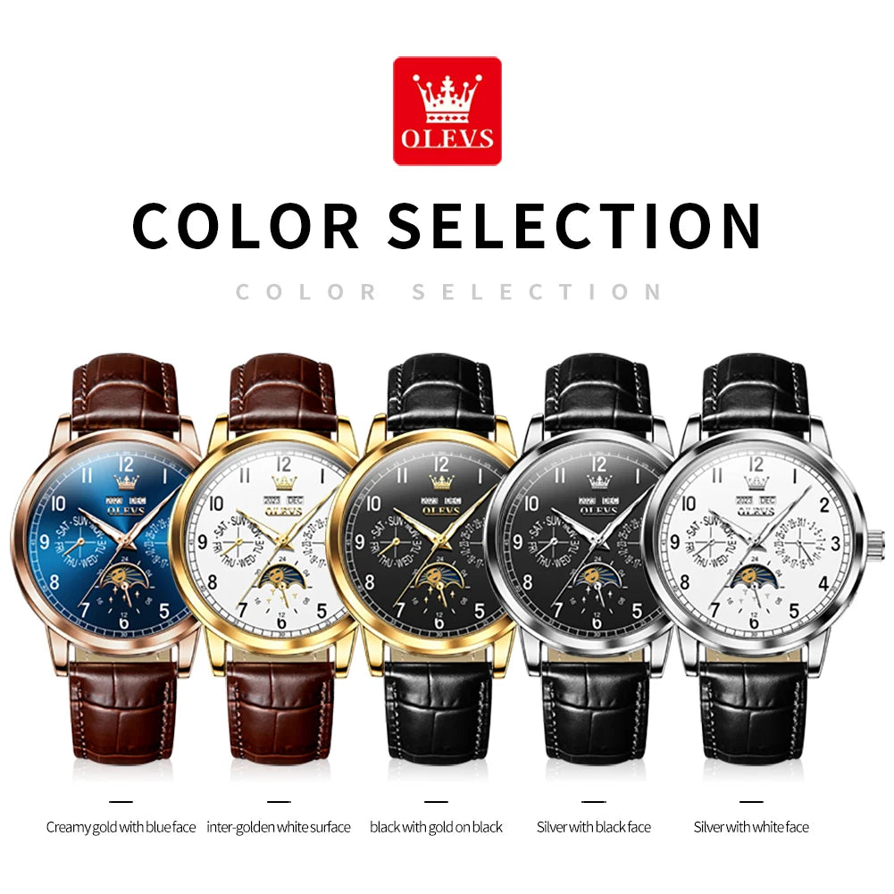 OLEVS 6698 Mens Watch Luxury Dress Brand Moon Phase Automatic Multi Shop24